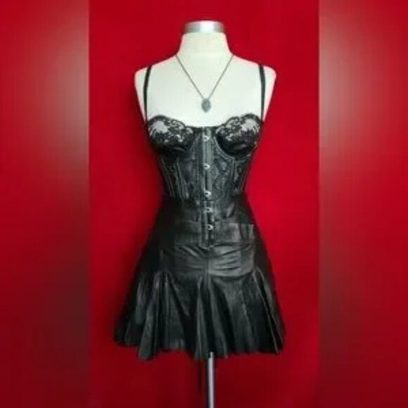 Roberto Cavalli Dresses & Skirts - Roberto Cavalli S/S 2003 Vintage Black Leather High Rise Corset Mini Skirt S